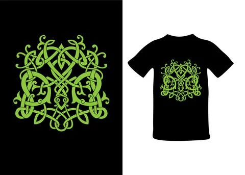 Frog in viking style, Celtic pattern and Celtic knot, isolated on black Stock Illustration