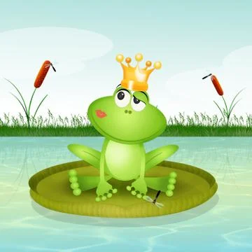 Frog on water lily Stock Illustration
