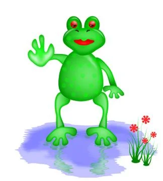 Frog waving from a rain puddle Stock Illustration