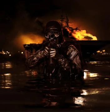 Frogman with weapons Stock Photos