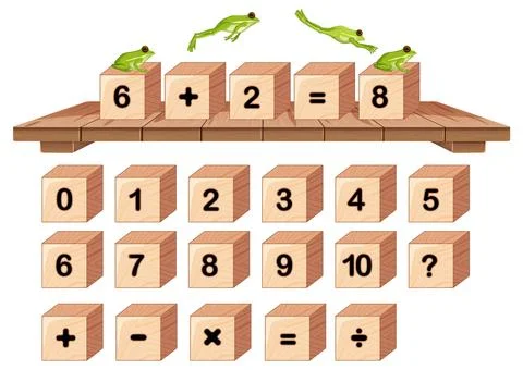 Frogs and Math Blocks Puzzle Stock Illustration