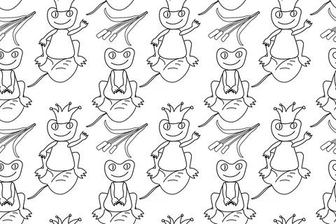 Frogs with Cattails Coloring Page Stock Illustration