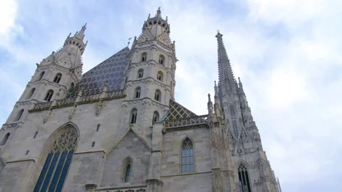 Frogs Perspective of Viennas Saint Stephans Cathedral Stock Footage 146455127
