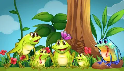 Frogs sitting on the grass Illustrazione stock