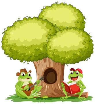 Frogs Sitting Under Tree Illustrazione stock