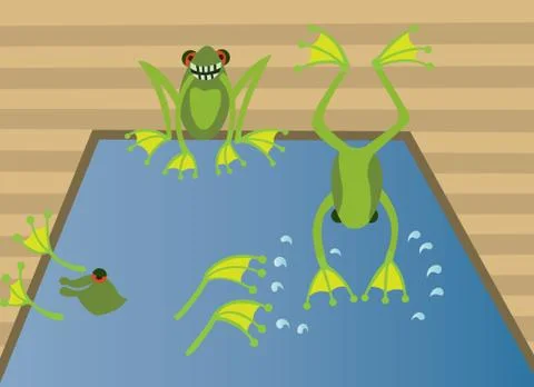 Frogs swimming pool Stock Illustration