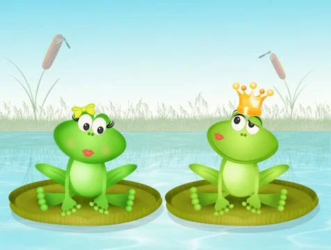 Frogs on water lily Stock Illustration