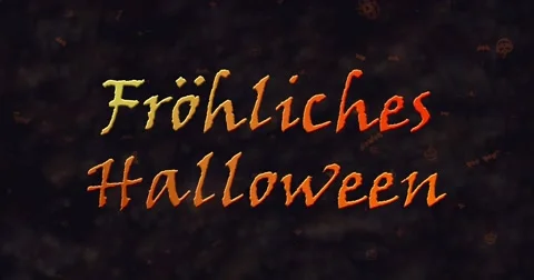 Frohliches Halloween text in German dissolving into dust to bottom Stock Footage 68685757