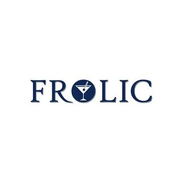 Frolic Logo Concept, Cafe, Bar Logo Design Template, Night Club, Drink Glas.. Stock Illustration