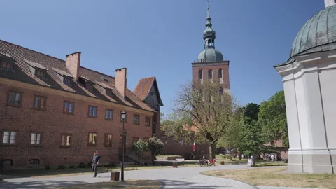 FROMBORK, POLAND - SEPTEMBER 9 2023: Courtyard of Frombork cathedral Stock Footage 268589604