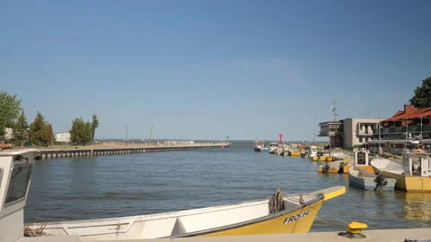 FROMBORK, POLAND - SEPTEMBER 9 2023: Small fishing port and wharf in Frombork Stock Footage 325646589