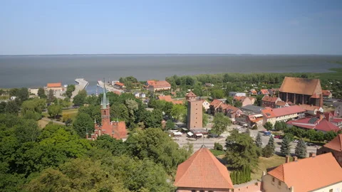 Frombork town, Poland. View on the town, harbor and Vistula Lagoon. Stock Footage 325646647