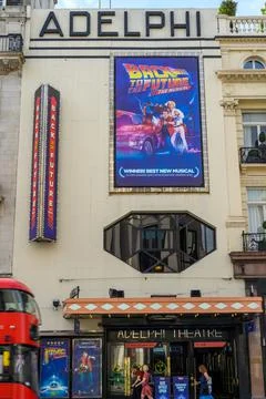 Front of Adelphi Theatre hosting Back to the Future, The Musical in London Stock Photos