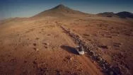 Front Aerial View Of A 4 By 4 Car Through The Desert. Spain. 4K Stock Footage