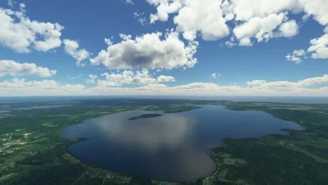 Front Aerial View Flying over Lake Kagawong; Manitoulin Island; Ontario. Canada Stock Footage 237767561
