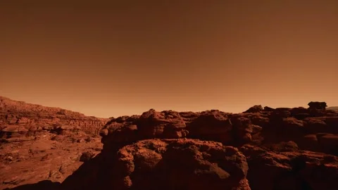 Front aerial view flying over the red surface of the Martian desert on Mars Video stock 245819224