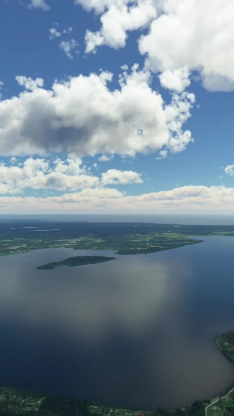 Front Aerial View Flying over Lake Kagawong; Manitoulin Island; Ontario. Canada Stock Footage 284489950