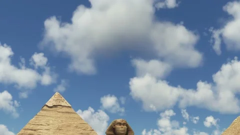 Front aerial view of the Great Sphinx of Giza and the Pyramids. Cairo, Egypt Видео 202504732