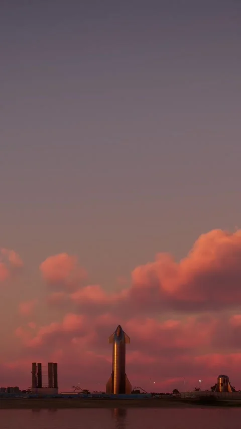 Front aerial view of the Space Rocket at the Boca Chica Launch Site. Texas. USA Stock-Footage 284489408