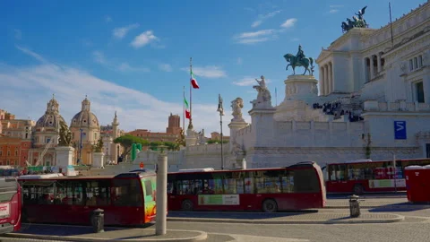 Front of the Altare della Patria with Emmanuel II National Monument in Rome Stock Footage 308640155