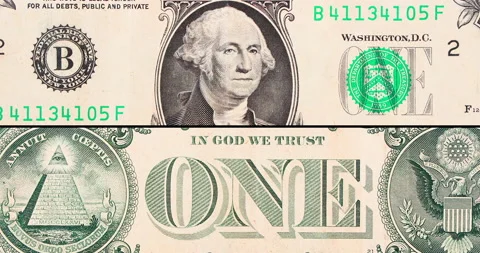 Front and Back of 1 USD Bank Note Split in half horizontally pan in opposite dir Stock Footage 145693890