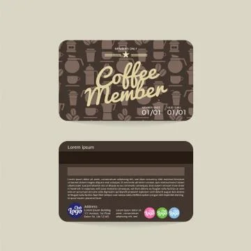 Front And Back Coffee Voucher Of Member Card Template Vector Illustration イラスト素材