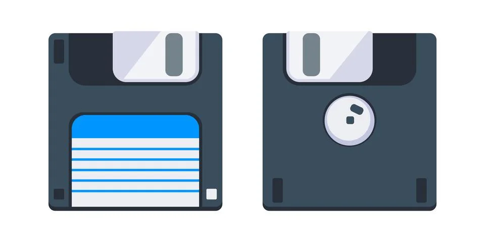 Front and back of a floppy disk, a storage medium used in the past Illustrazione stock