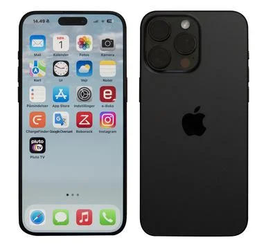 Front and back of iPhone 15 from Apple Computer isolated on white background. Stock Photos