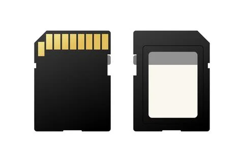 Front and back of a memory card showing its contacts and storage chip イラスト素材