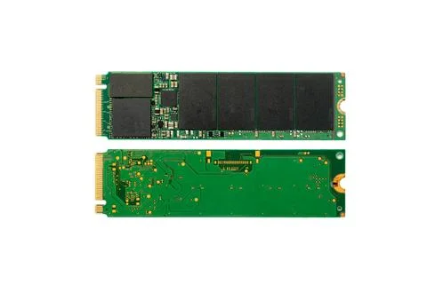 Front and Back of NVMe M.2 Solid State Drive (SSD) isolated on white backgrou Stock Photos