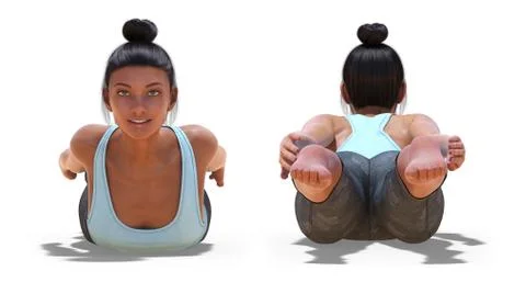 Front and Back Poses of a virtual Woman in Yoga Locust Pose Stock Illustration