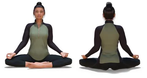 Front and Back Poses of a virtual Woman with Sport Outfit in Yoga Easy Pose Stock Illustration