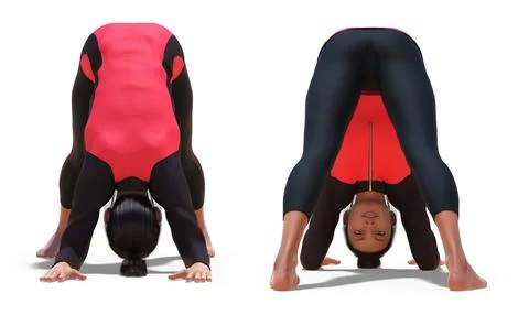 Front and Back Poses of a virtual Woman with Sport Outfit in Yoga Dolphin Pose Stock Illustration