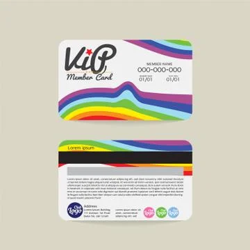Front And Back Rainbow Stripes VIP Member Card Template Vector Illustration Illustrazione stock