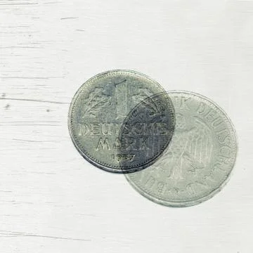 Front and back side of a German mark coin Stock Photos