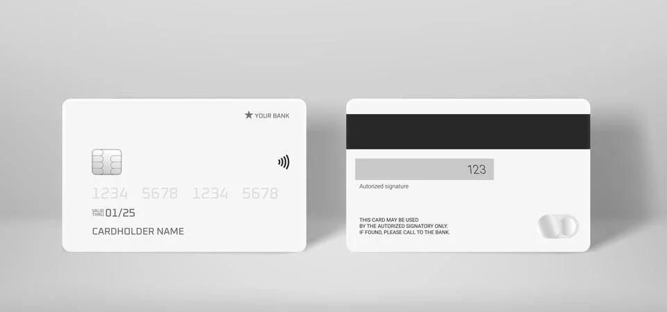 Front and back side of plastic business card. 3d vector mockup 스톡 일러스트