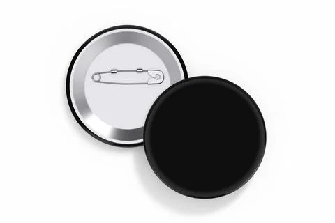 Front and Back View of Black Button Badges Mockup. 3d Rendering Stock Illustration