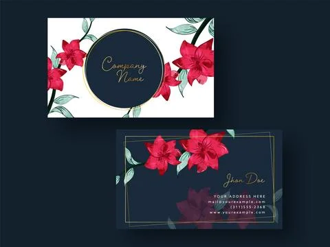 Front And Back View Of Business Card Template Layout With Red Flowers. Stock Illustration