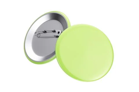 Front and Back View of Green Button Badges Mockup. 3d Rendering Stock Illustration