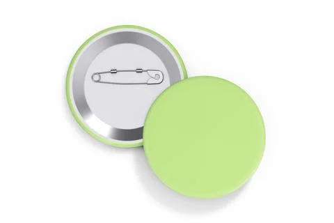 Front and Back View of Green Button Badges Mockup. 3d Rendering Stock Illustration