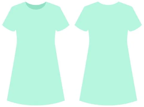Front and Back View of Mint Green T-Shirt Dress Vector Stock-Illustration