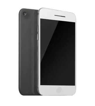 Front and back view of mobile smart phone with black screen. 스톡 일러스트