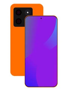 Front and Back View of Orange Phone with Three Camera on the Rear Stock-Illustration