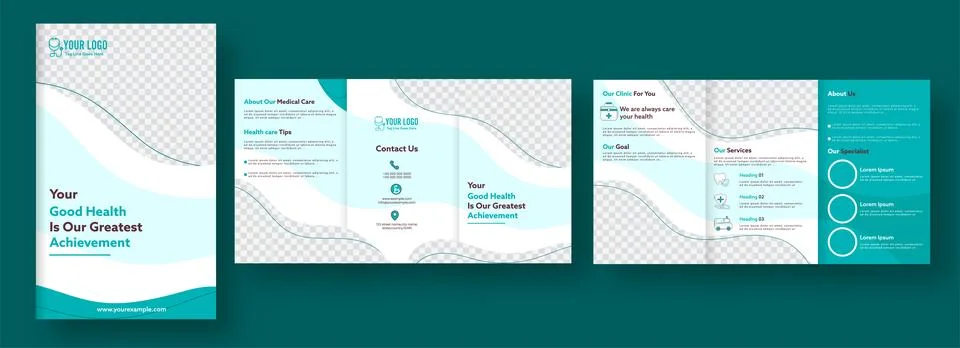 Front And Back View Of Tri-Fold Brochure Template Or Pamphlet Design For He.. Stock Illustration