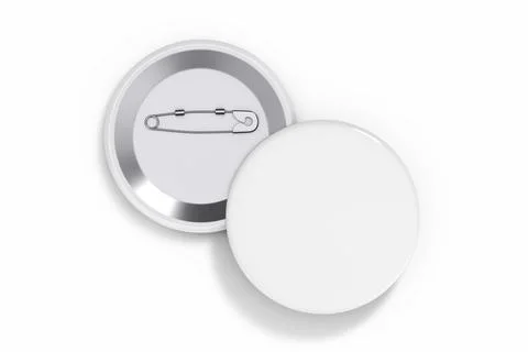 Front and Back View of White Button Badges Mockup. 3d Rendering Stock Illustration