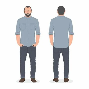 Front and back view of young man standing Stock Illustration