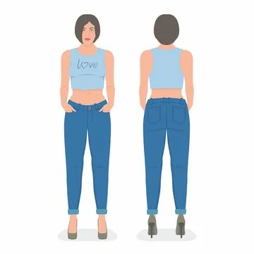 Front and back view of young woman standing Stock Illustration