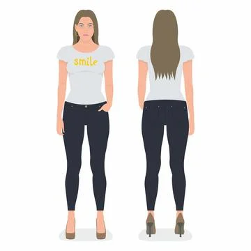 Front and back view of young woman standing Stock Illustration