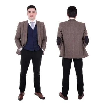 Front and back view of young handsome business man isolated on white Stock Photos