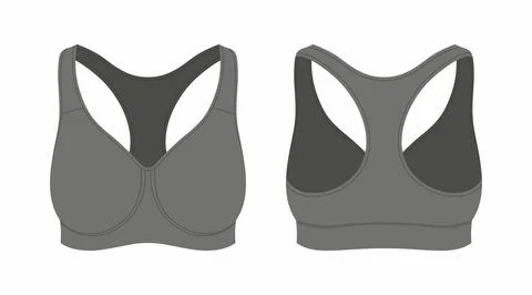 Front and back views of women's black sport bra Stock Illustration